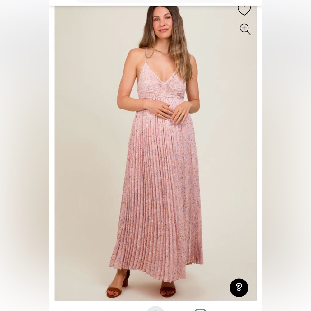 NWT Pinkblush Light Pink Floral Pleated Back Cutout Maternity Maxi Dress